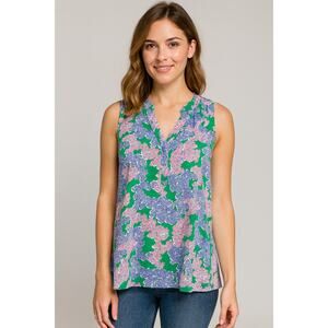 Crown & Ivy PL L PETITE floral cottagecore summer sleevless blouse top EUC